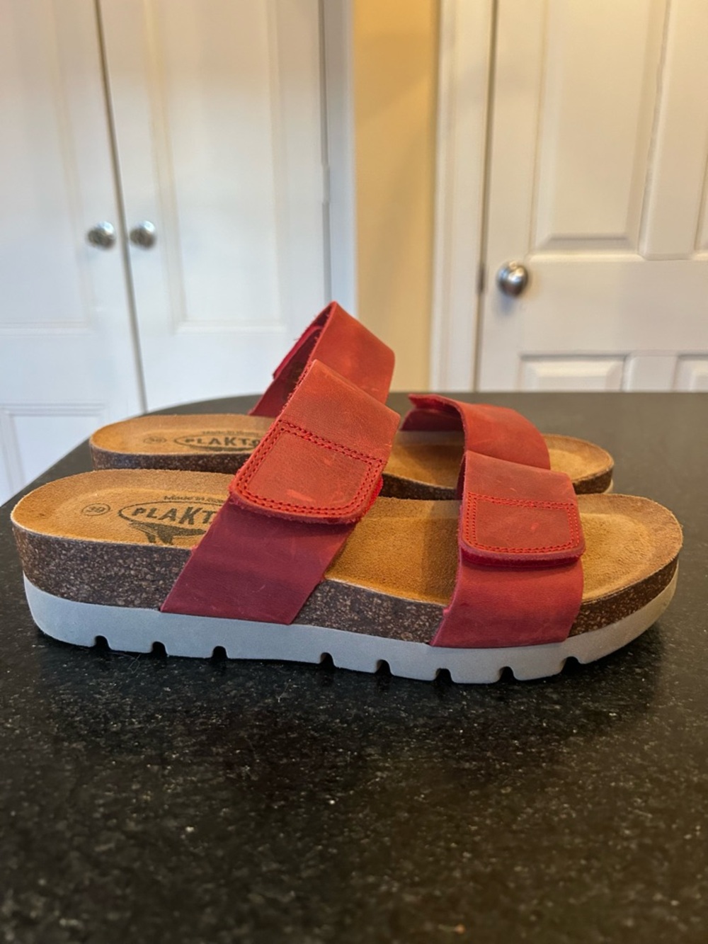 Plakton Red Leather Slide Sandals - Size 39 (US 7.5)